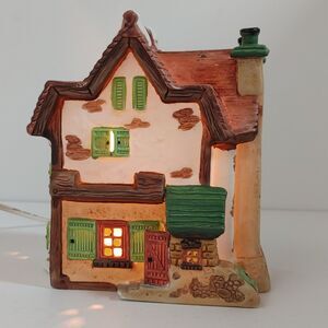 Vtg Our Town Santa's Best Porcelain Christmas Village Lamp - The Jones House